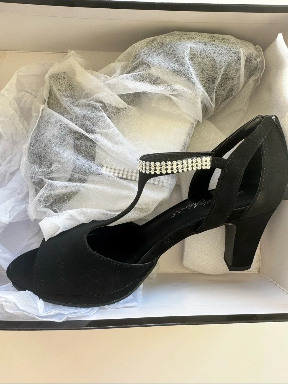 easy street Black Evening Heels with Crystal Strap